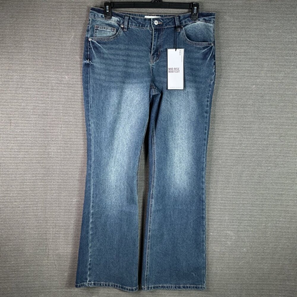 Almost Famous Womens Size 13 Blue Mid-Rise Bootcut Jeans Denim Distressed Look - Picture 1 of 11
